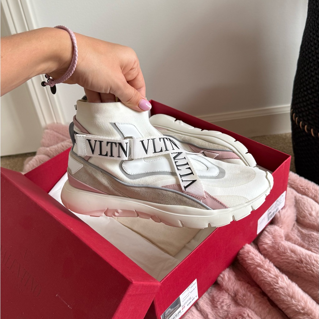 Valentino White And Pink Sneakers With Sock-Like Design